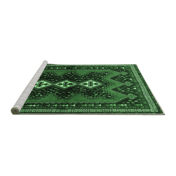 Sideview of Machine Washable Persian Emerald Green Traditional Area Rugs, wshtr700emgrn