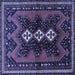 Square Machine Washable Persian Blue Traditional Rug, wshtr700blu