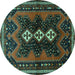 Round Machine Washable Persian Turquoise Traditional Area Rugs, wshtr700turq