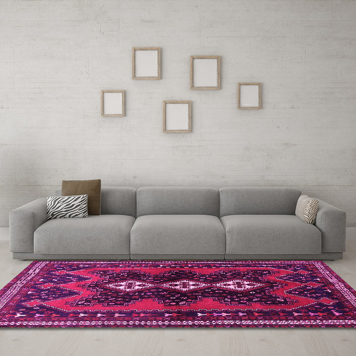 Machine Washable Persian Pink Traditional Rug in a Living Room, wshtr700pnk