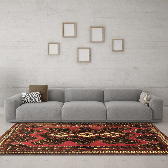 Machine Washable Persian Brown Traditional Rug in a Living Room,, wshtr700brn