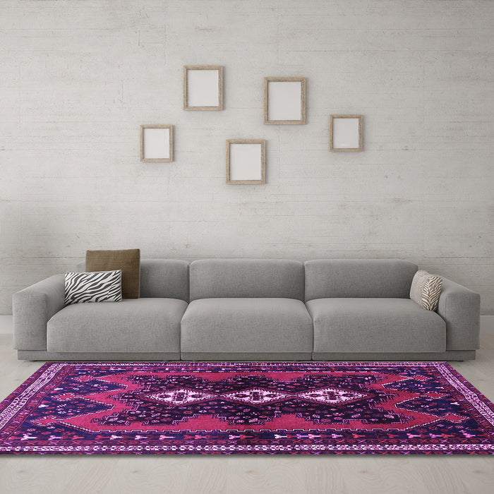 Machine Washable Persian Purple Traditional Area Rugs in a Living Room, wshtr700pur