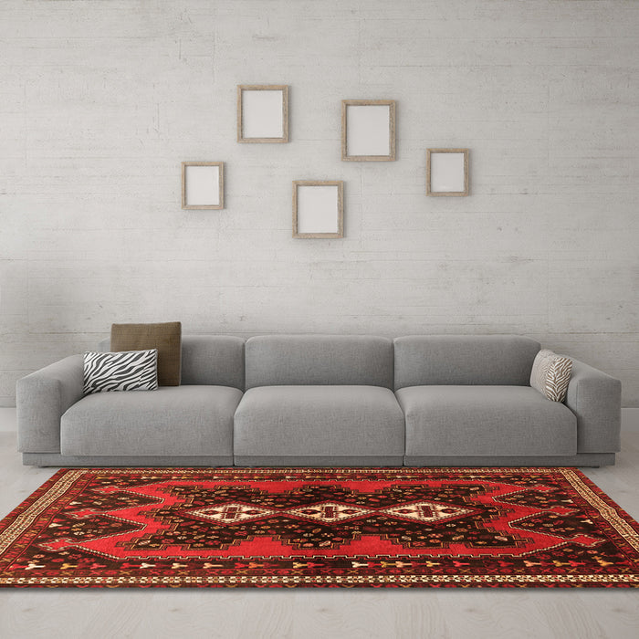 Machine Washable Persian Orange Traditional Area Rugs in a Living Room, wshtr700org