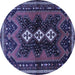 Round Machine Washable Persian Blue Traditional Rug, wshtr700blu