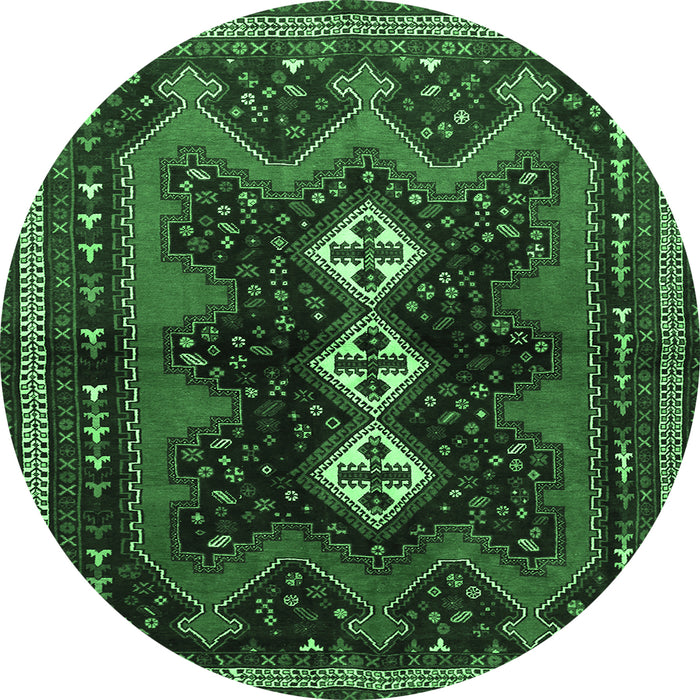 Round Persian Emerald Green Traditional Rug, tr700emgrn