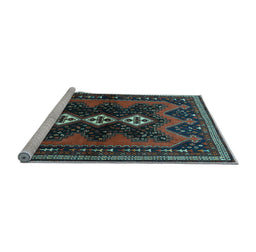 Sideview of Machine Washable Persian Light Blue Traditional Rug, wshtr700lblu