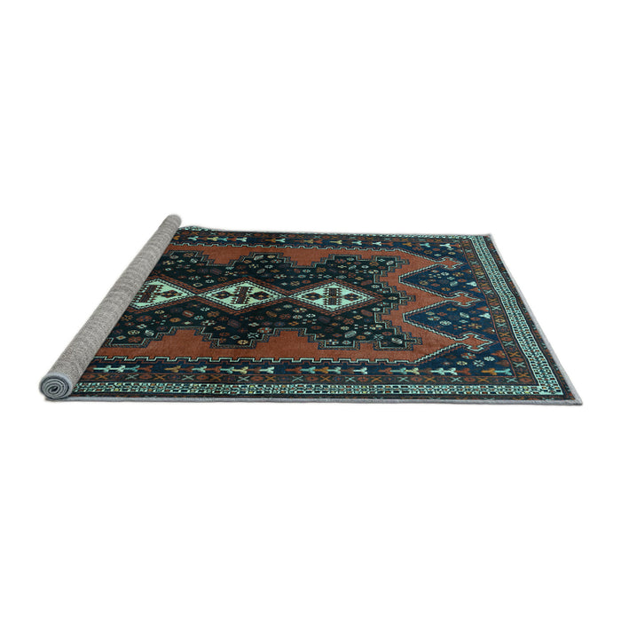 Sideview of Machine Washable Persian Light Blue Traditional Rug, wshtr700lblu