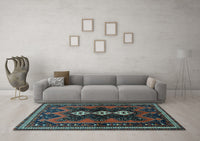 Machine Washable Persian Light Blue Traditional Rug, wshtr700lblu