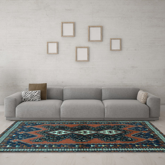 Machine Washable Persian Light Blue Traditional Rug in a Living Room, wshtr700lblu