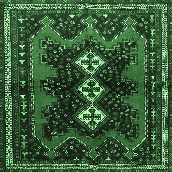 Square Machine Washable Persian Emerald Green Traditional Area Rugs, wshtr700emgrn