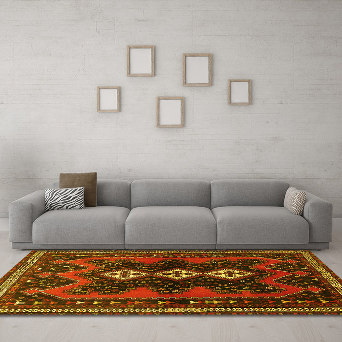 Machine Washable Persian Yellow Traditional Rug in a Living Room, wshtr700yw