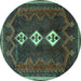 Round Machine Washable Persian Turquoise Traditional Area Rugs, wshtr701turq