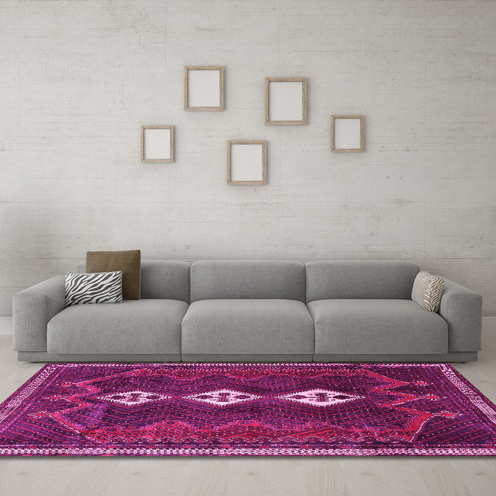 Machine Washable Persian Pink Traditional Rug in a Living Room, wshtr701pnk