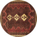 Round Persian Brown Traditional Rug, tr701brn