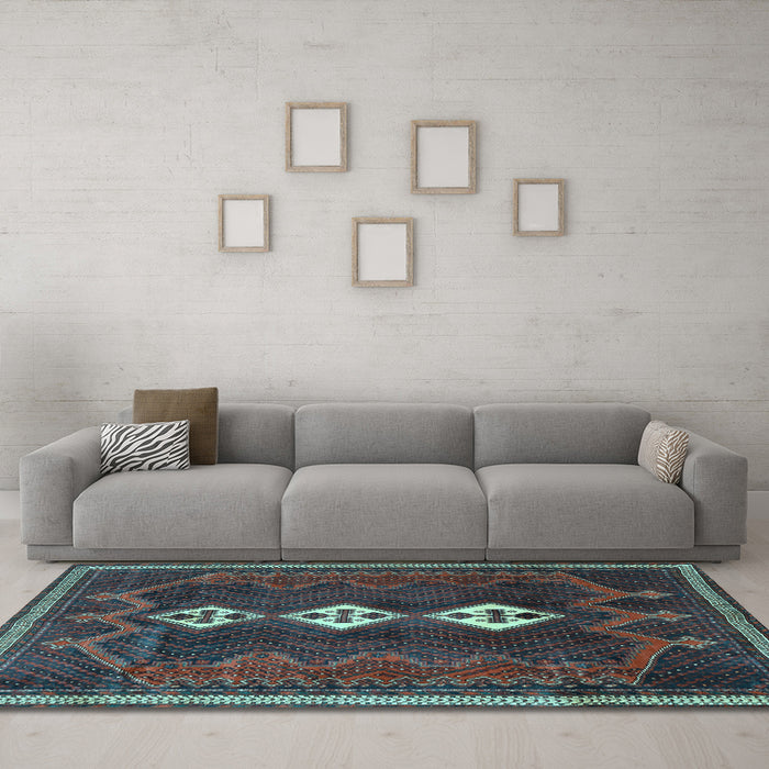 Machine Washable Persian Light Blue Traditional Rug in a Living Room, wshtr701lblu