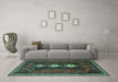 Machine Washable Persian Turquoise Traditional Area Rugs in a Living Room,, wshtr701turq