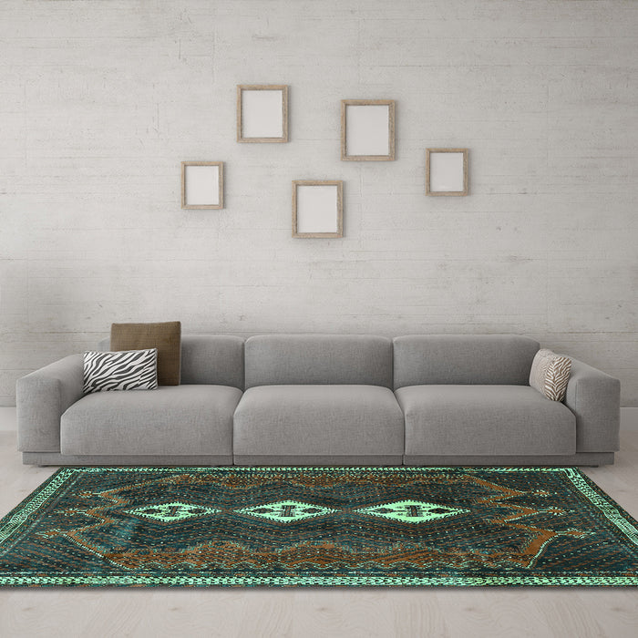 Machine Washable Persian Turquoise Traditional Area Rugs in a Living Room,, wshtr701turq