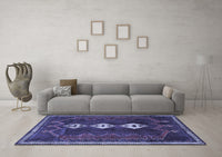 Machine Washable Persian Blue Traditional Rug, wshtr701blu