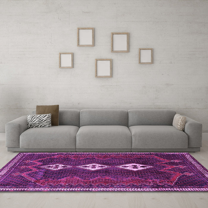 Machine Washable Persian Purple Traditional Area Rugs in a Living Room, wshtr701pur