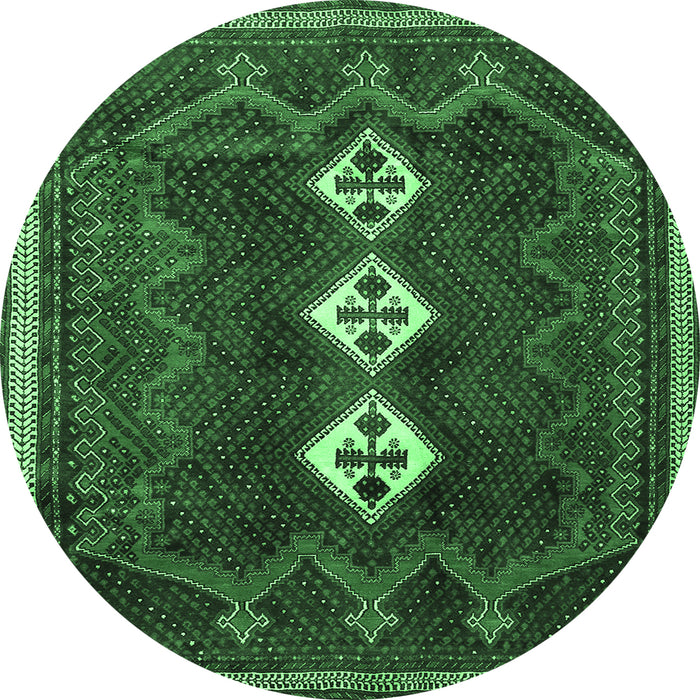 Round Persian Emerald Green Traditional Rug, tr701emgrn