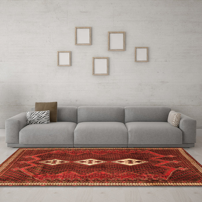 Machine Washable Persian Orange Traditional Area Rugs in a Living Room, wshtr701org