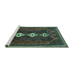 Sideview of Machine Washable Persian Turquoise Traditional Area Rugs, wshtr701turq