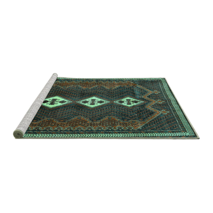 Sideview of Machine Washable Persian Turquoise Traditional Area Rugs, wshtr701turq