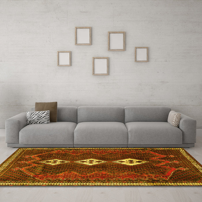 Machine Washable Persian Yellow Traditional Rug in a Living Room, wshtr701yw