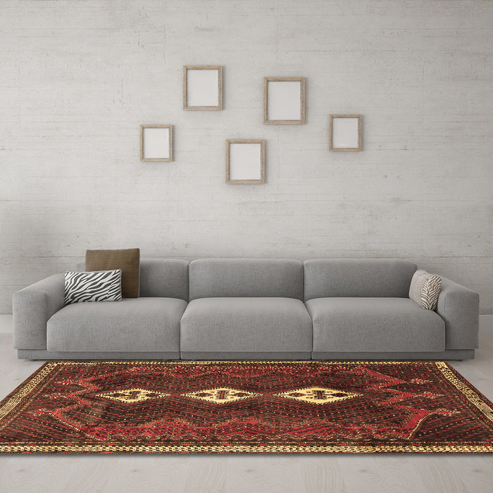 Machine Washable Persian Brown Traditional Rug in a Living Room,, wshtr701brn