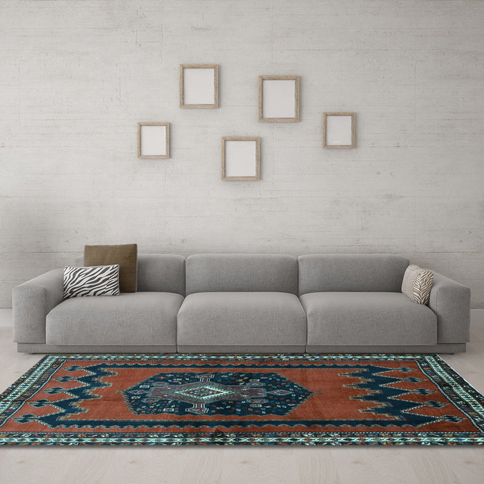 Machine Washable Persian Light Blue Traditional Rug in a Living Room, wshtr702lblu