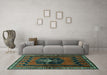 Machine Washable Persian Turquoise Traditional Area Rugs in a Living Room,, wshtr702turq