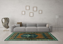 Machine Washable Persian Turquoise Traditional Area Rugs in a Living Room,, wshtr702turq