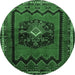 Round Machine Washable Persian Emerald Green Traditional Area Rugs, wshtr702emgrn