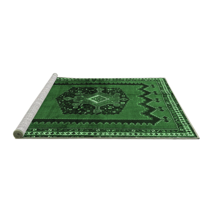 Sideview of Machine Washable Persian Emerald Green Traditional Area Rugs, wshtr702emgrn