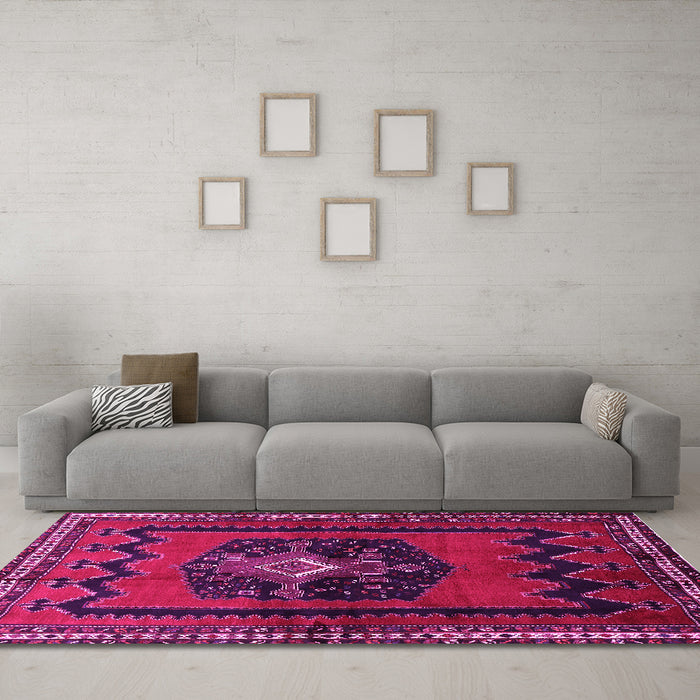 Machine Washable Persian Pink Traditional Rug in a Living Room, wshtr702pnk