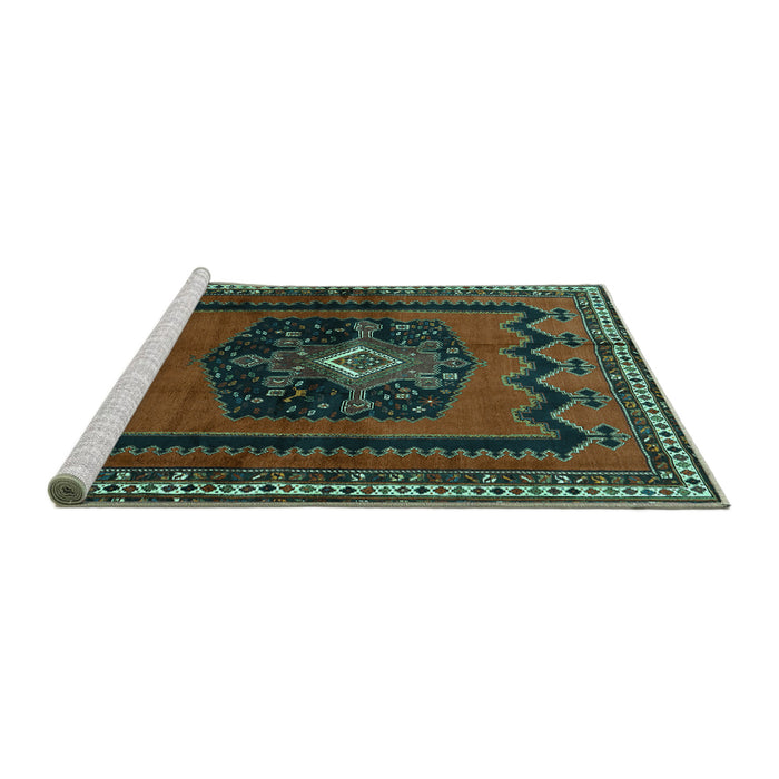 Sideview of Machine Washable Persian Turquoise Traditional Area Rugs, wshtr702turq