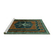 Sideview of Machine Washable Persian Turquoise Traditional Area Rugs, wshtr702turq