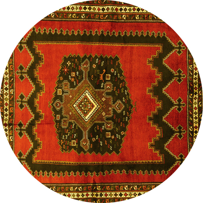 Round Persian Yellow Traditional Rug, tr702yw