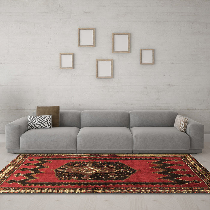 Machine Washable Persian Brown Traditional Rug in a Living Room,, wshtr702brn