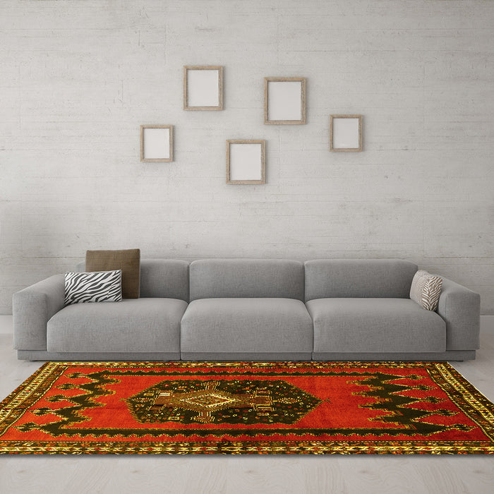 Machine Washable Persian Yellow Traditional Rug in a Living Room, wshtr702yw