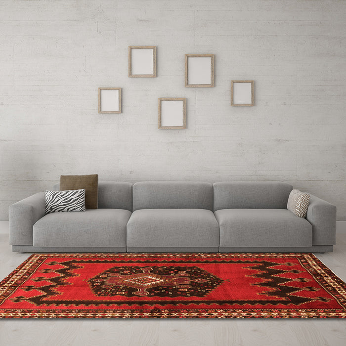 Machine Washable Persian Orange Traditional Area Rugs in a Living Room, wshtr702org