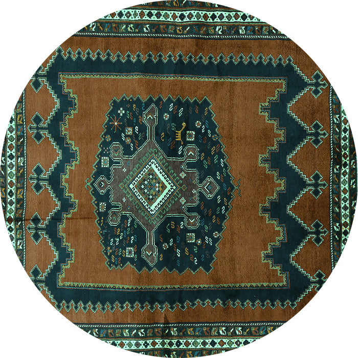 Round Persian Turquoise Traditional Rug, tr702turq