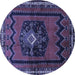 Round Machine Washable Persian Blue Traditional Rug, wshtr702blu