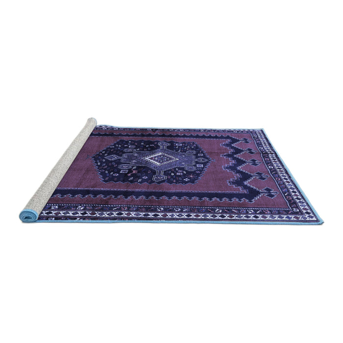 Sideview of Machine Washable Persian Blue Traditional Rug, wshtr702blu