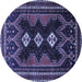 Round Machine Washable Persian Blue Traditional Rug, wshtr703blu