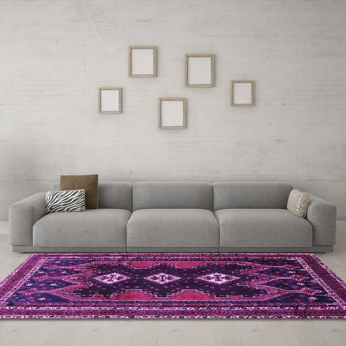 Machine Washable Persian Purple Traditional Area Rugs in a Living Room, wshtr703pur