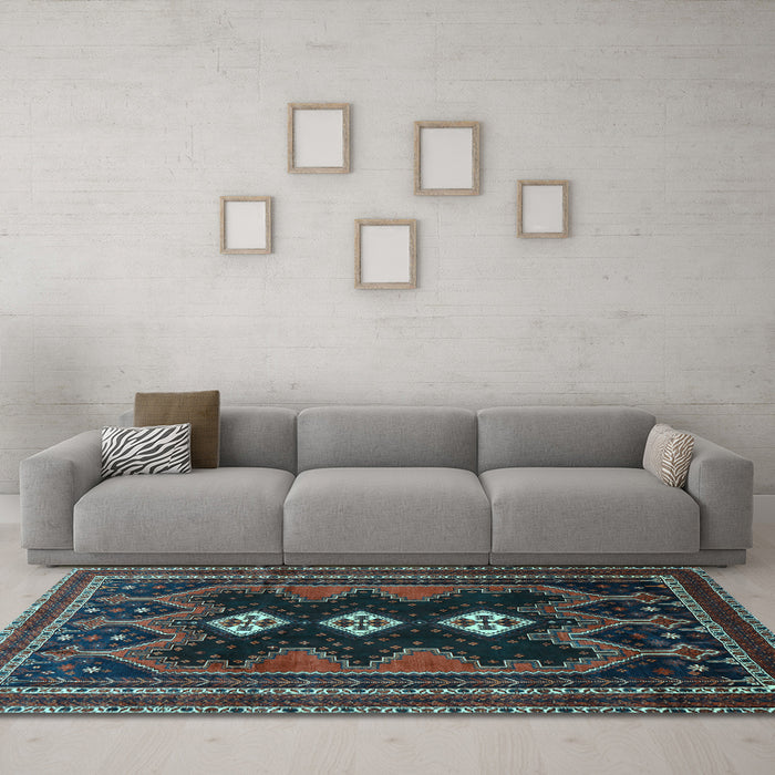 Machine Washable Persian Light Blue Traditional Rug in a Living Room, wshtr703lblu