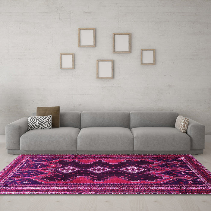 Machine Washable Persian Pink Traditional Rug in a Living Room, wshtr703pnk