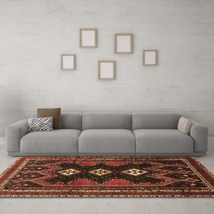 Machine Washable Persian Brown Traditional Rug in a Living Room,, wshtr703brn