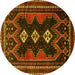 Round Persian Yellow Traditional Rug, tr703yw